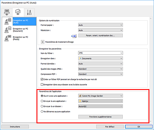 figure : boîte de dialogue Paramètres